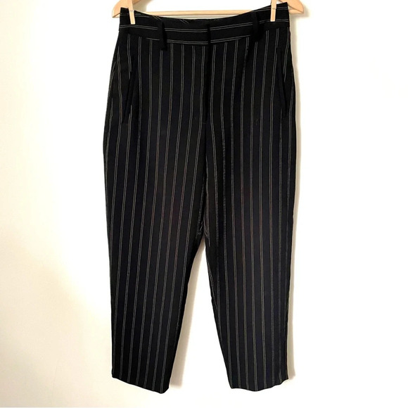 Aritzia Wilfred Tie Front Pants Pinstripe Black - Picture 4 of 10